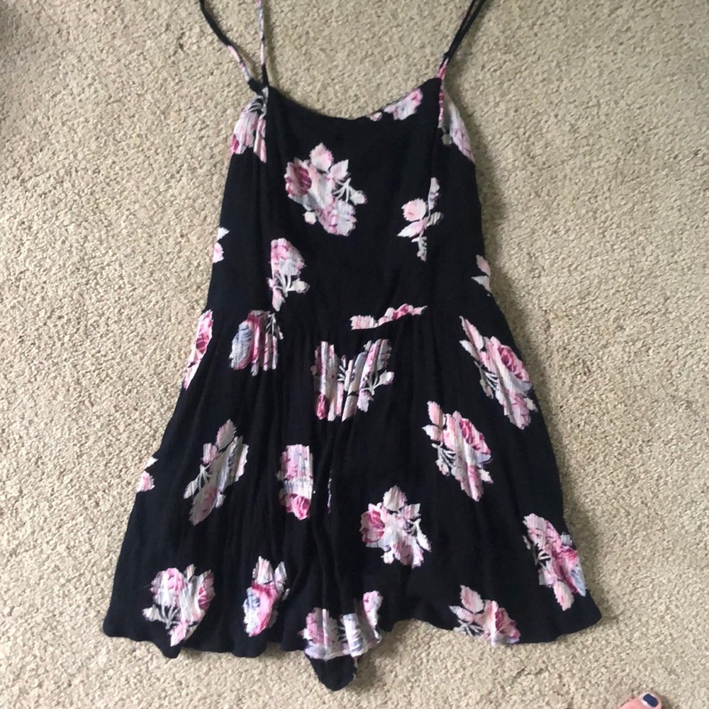 Black Kimchi Blue Romper with Pink Flowers